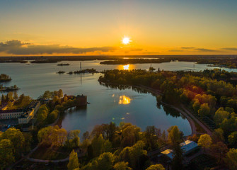 Aerial view of Finland at Sunset.