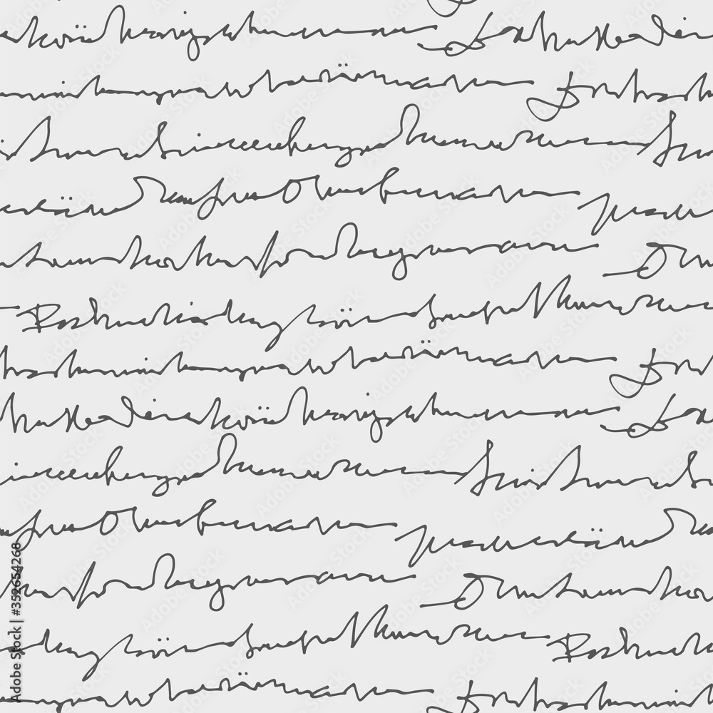 Poster Handwritten abstract text vector seamless pattern, vector monochrome script isolated on white background