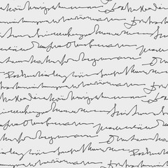 Handwritten abstract text vector seamless pattern, vector monochrome script isolated on white background