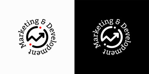 Logo design. Black and white silhouettes. Badge of marketing and development Increasing arrow.