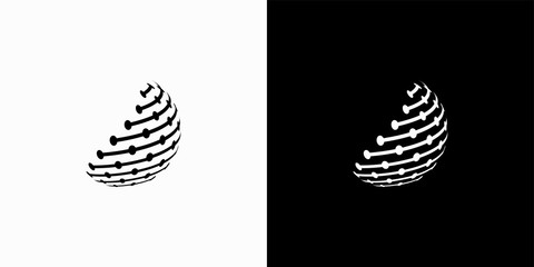 Logo design. Black and white silhouettes. 3d. Global. Web.