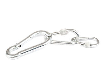 Locks carabiners for use in backpack, purse or extreme sports, isolated on a white background