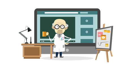 Online education courses, the teaches students online. Webinar vector illustration