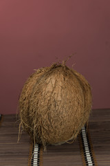 Whole nut coconut on bamboo background