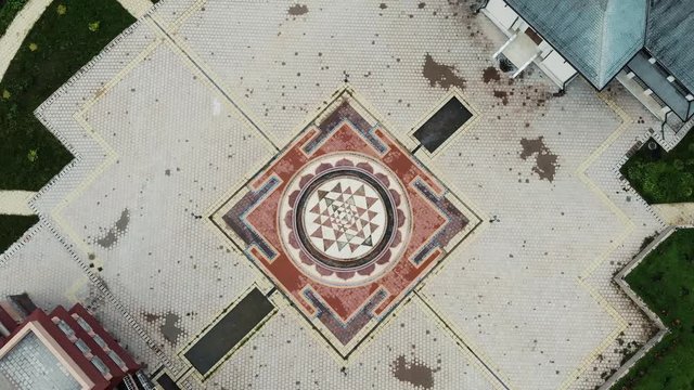 Aerial drone view on old square. Top view, 4k
