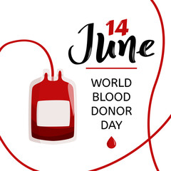 Naklejka premium June 14 World Blood Donor Day card. Bold handwritten font isolated on white background.