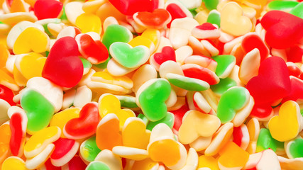 Juicy colorful jelly sweets. Gummy candies. Hearts.