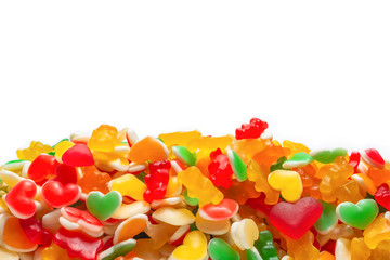 Assorted gummy candies. Top view. Jelly  sweets.