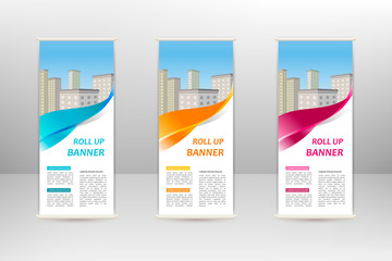 Roll up vertical banner, business design template, vector illustration