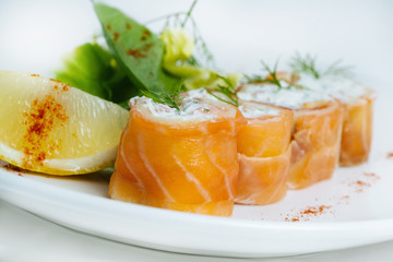 Fresh japanese sushi rolls isolated