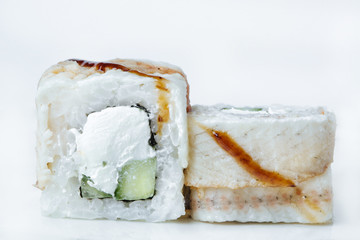 Fresh japanese sushi rolls isolated