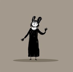 Cartoon drawing of funny dressed up rabbit 