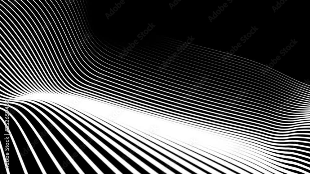 Poster Digital white wave at black background abstract title blurred animation of particle seamless.