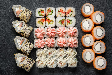 Set of traditional japanese food on a dark background