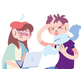 sick couple working on the computer