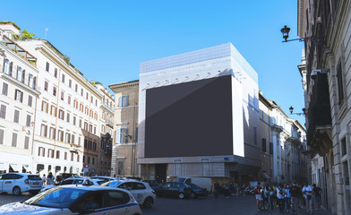 Rome billboard mockup black and white with sky blue.