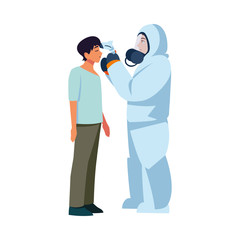 Doctor checking man temperature vector design