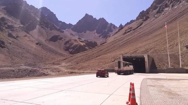 The Chilean Tunnel entrance at the Paso Internacional Los Libertadores, in the Andes Mountains. 