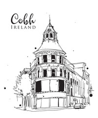 Drawing sketch illustration of Cobh, Ireland