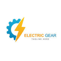 Electric power vector logo design element with gear shape. Service energy and thunder electricity symbol concept. Lightning bolt sign in the circle. Flash vector emblem template. Power fast speed