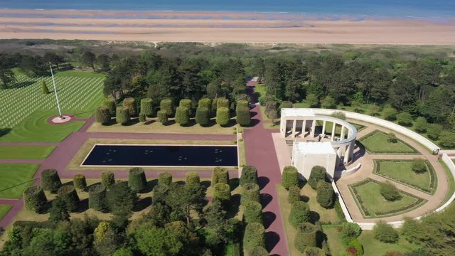 Aerial view of American War Cemetery at Omaha Beach, Normandy (Colleville-sur-Mer).