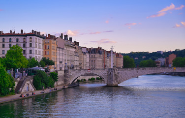 Fototapeta premium Lyon, France and the architecture along the Saone River.