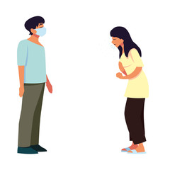 Man and woman feeling sick and with mask vector design