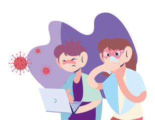 sick couple working at the computer