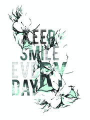 T shirt print graphic design. Keep smile every day slogan