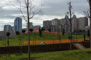 Old city with soviet streets and old houses and windows