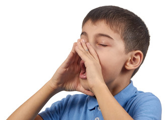 Fototapeta premium emotional boy in a blue t-shirt close-up