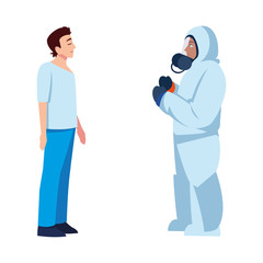 Doctor with protective suit checking man vector design