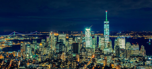 Night skyline of New York City. Urban Concept
