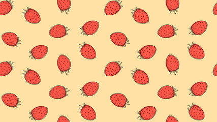 cute hand draw outline with red color contrasted strawberry seamless pattern. retro vintage style.