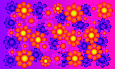 Papel de parede com várias flores rosa, amarelas e azuis