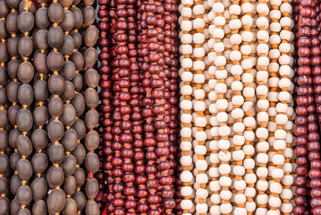 multi-colored wooden indian prayer beads for market