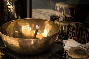 singing bowls for meditation in the india market in asia