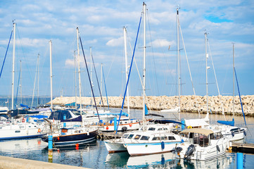 Obraz premium Seascape yachts marina pier Cyprus