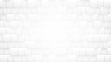 3D Square Blocks High Technology Minimalist White Abstract Background. Three Dimensional Science Conceptual Tetragonal Structure Light Wide Wallpaper. Tech Clear Blank Subtle Textured Backdrop