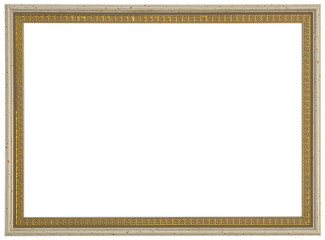 Beige photo frame, isolated on white background.