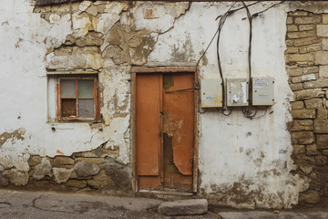 Old city with soviet streets and old houses and windows