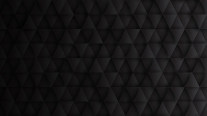 Conceptual Render 3D Triangles Pattern Tech Minimalist Black Abstract Background. Science Technology Triangular Structure Dark Gray Wallpaper. Three Dimensional Clear Blank Subtle Textured Backdrop