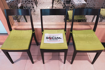 New normal related photo, Waiting chairs were set seperated to protect coronavirus outbreak by social distancing concept