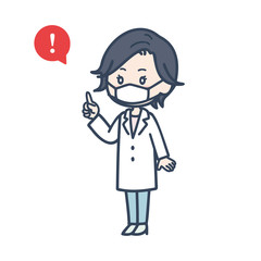 指差しする女性医師　ポーズ　イラスト