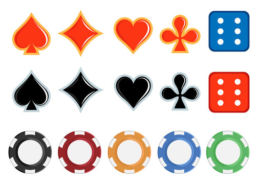Card suits. Dice. Casino chips. Vector graphics to design.