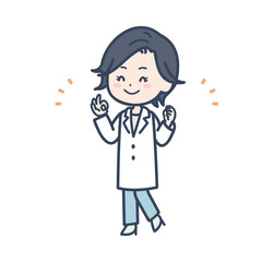 OKサインをする女性医師　ポーズ　イラスト