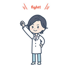 ガッツポーズをする女性医師　ポーズ　イラスト