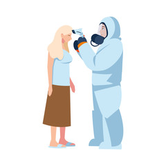 Doctor checking woman temperature vector design