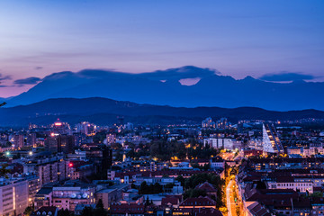 Obraz premium Ljubljana night panorama, central Slovenian region, Slovenia