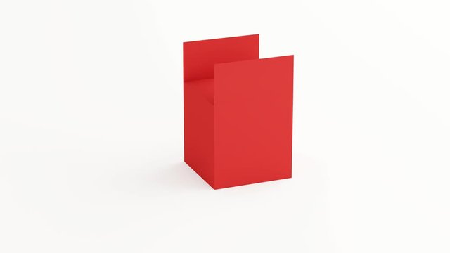 opening red box with camera shift or camera rotation on a white background. 3d render